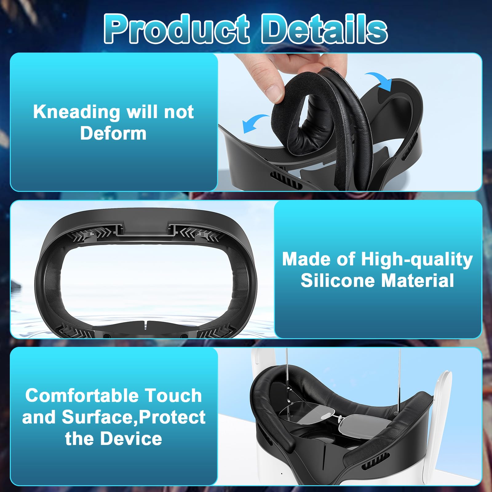 Almohadilla Facial de Realidad Virtual, Interfaz Facial Compatible con Accesorios Meta/Oculus Quest 3S, Almohadilla Facial de PU Suave como Repuesto para Quest 3S - 5