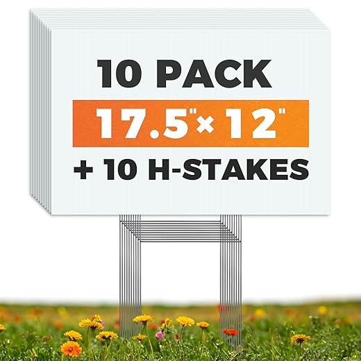 WENWELL 10 Large Blank Yard Signs with Stakes 18 x 12",Corrugated Plastic Lawn Sign kit for Estate Garage Sale,Party,Birthday,Wedding,Campaign,Parking,Make you own Outdoor Sign