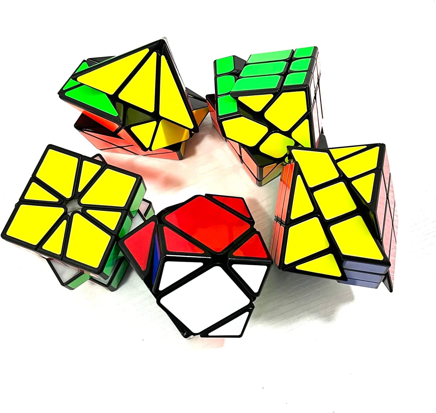 Speed Cube Set, Magic Cube Bundle of 3x3 Axis Cube Windmill Cube Fisher Cube SQ1 Cube and Skewb Cube Suitable for Brain Development Puzzle Games Brain Teaser Black 5 Pack