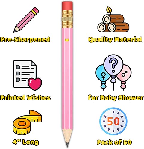 Miniatura 3 de 50 Piezas - Lápices Medios Afilados para Baby Shower con Borradores, Lápices Preafilados para Juegos de Baby Shower, 4 Pulgadas