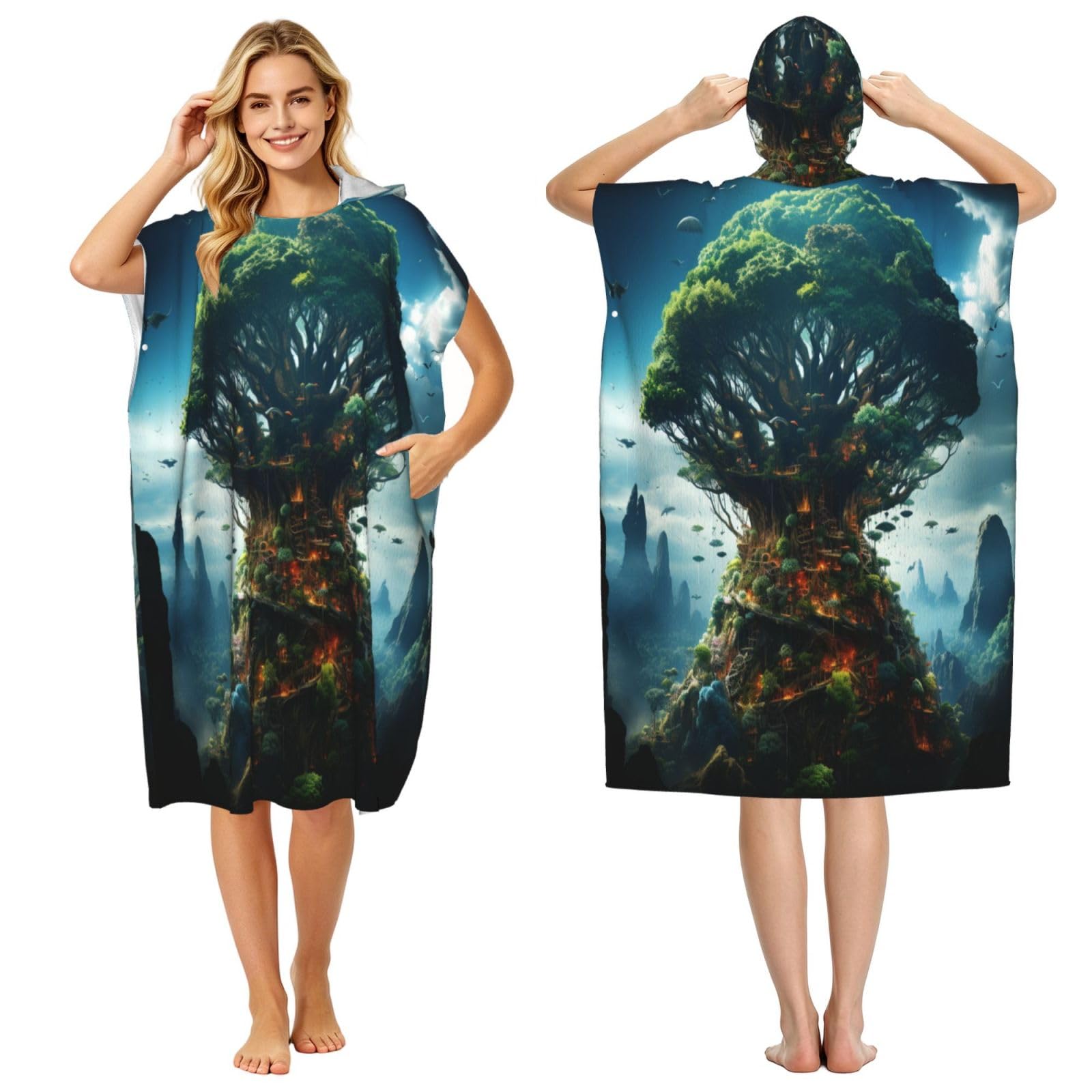 DTHKJNLSF The World Tree Adult Hooded Beach Poncho Towel