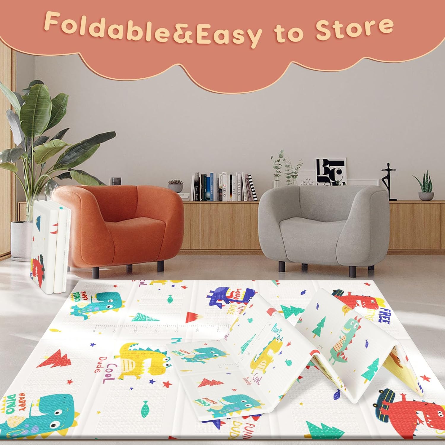 74" × 50“ Baby Play Mat for Floor, Baby Playmat for Playpen, Thick Ultra Soft Playpen Mat for Playing or Crawling, Provides Cushioning, Double-Sided Pattern (0.4" Thick)