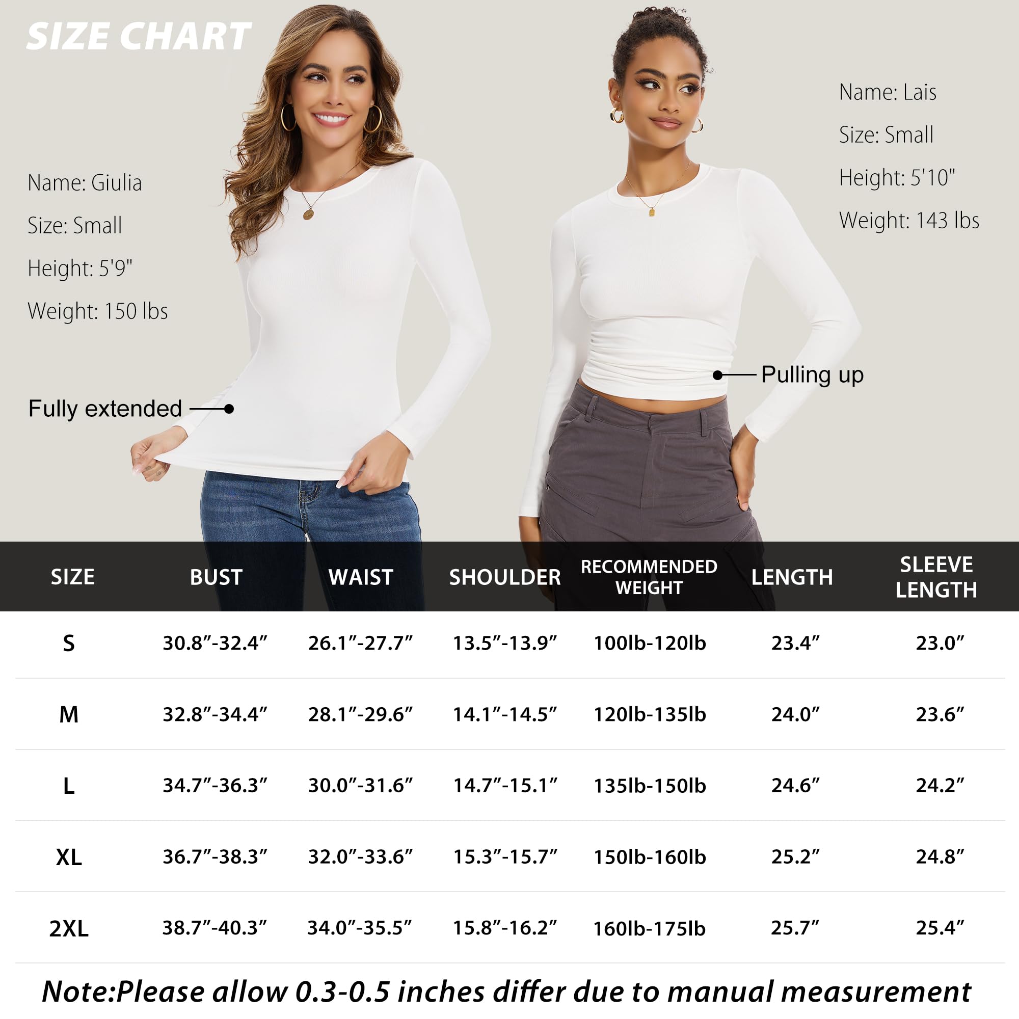 Pack de 3/5 camisetas de manga larga para mujer, cuello redondo, básico, manga larga, corte ajustado, Y2K, top informal, elástico, manga larga