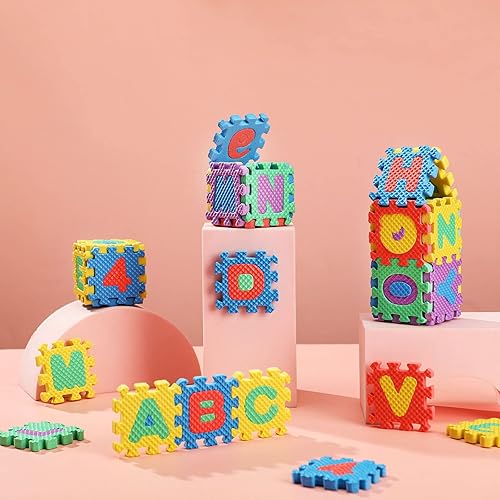 Miniatura 7 de 36 alfombrillas de espuma de 2 x 2 pulgadas entrelazadas del alfabeto y los números, mini alfombrillas de juego ABC para piso, letras coloridas del