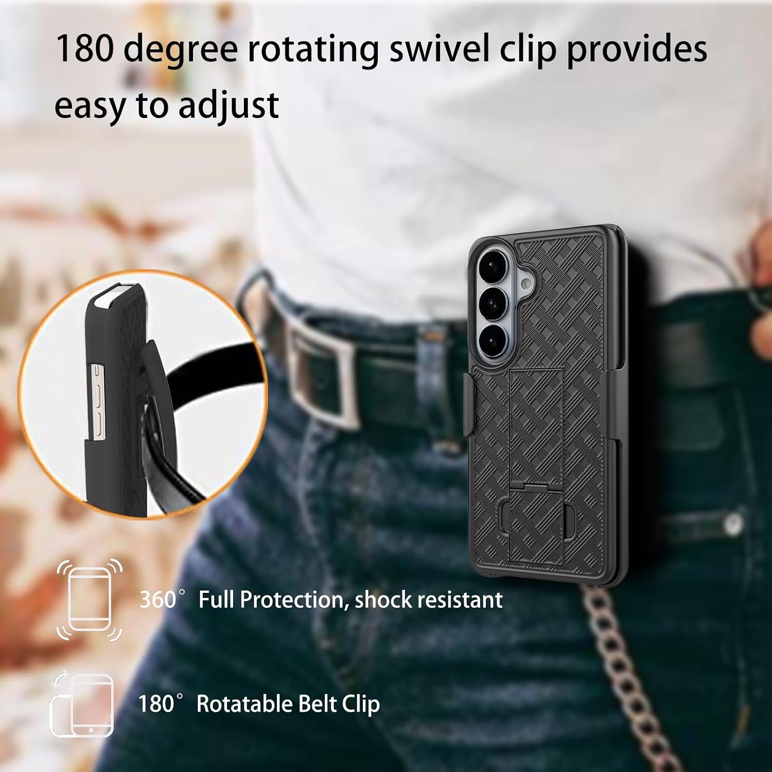 Ailiber for Samsung Galaxy S26 Case, Belt Clip Holster with Screen Protector, Swivel Built-in Kickstand Holder, Slim Shockproof Slide Shell Pouch Cell Phone Cover-Black