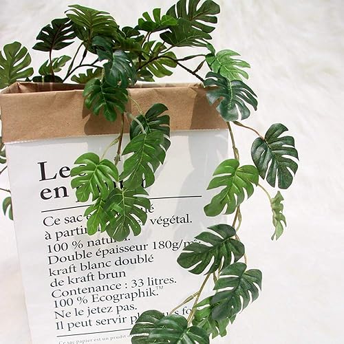 Miniatura 2 de Plantas artificiales de 2.6 pies, hojas de palmera falsas, enredaderas, guirnalda tropical, hiedra falsa, frente de palma, plantas colgantes,