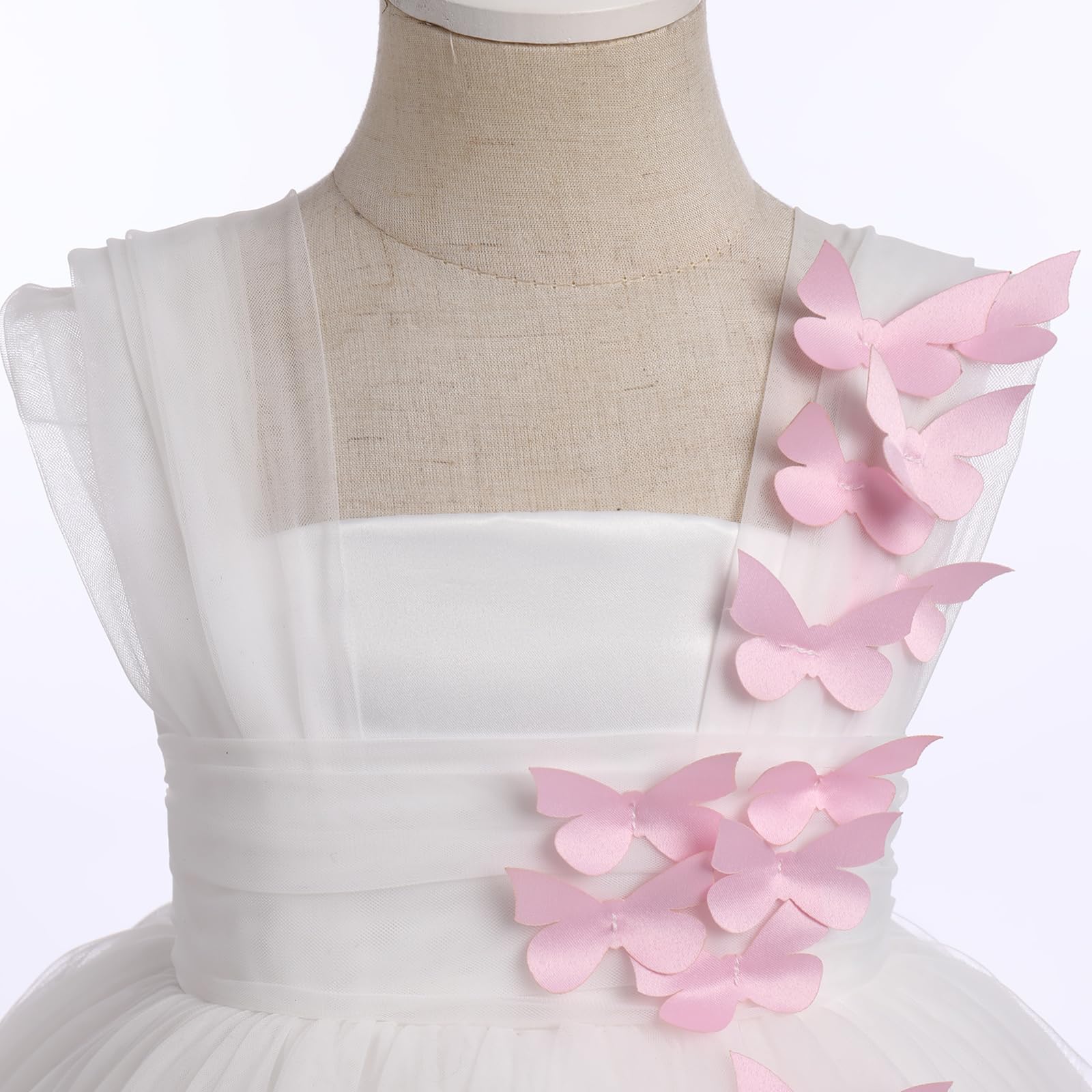 IDOPIP Bambin Fille Fleur Robe Enfant bébé a - Ligne Genou Papillon Dentelle Fleur brodée Princesse 1er Anniversaire fête sans Manches Tutu Robe
