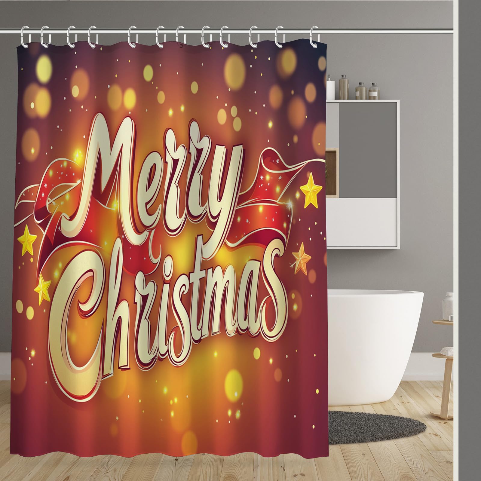 Rideau de douche imperméable 180x180cm en polyester lavable Noël