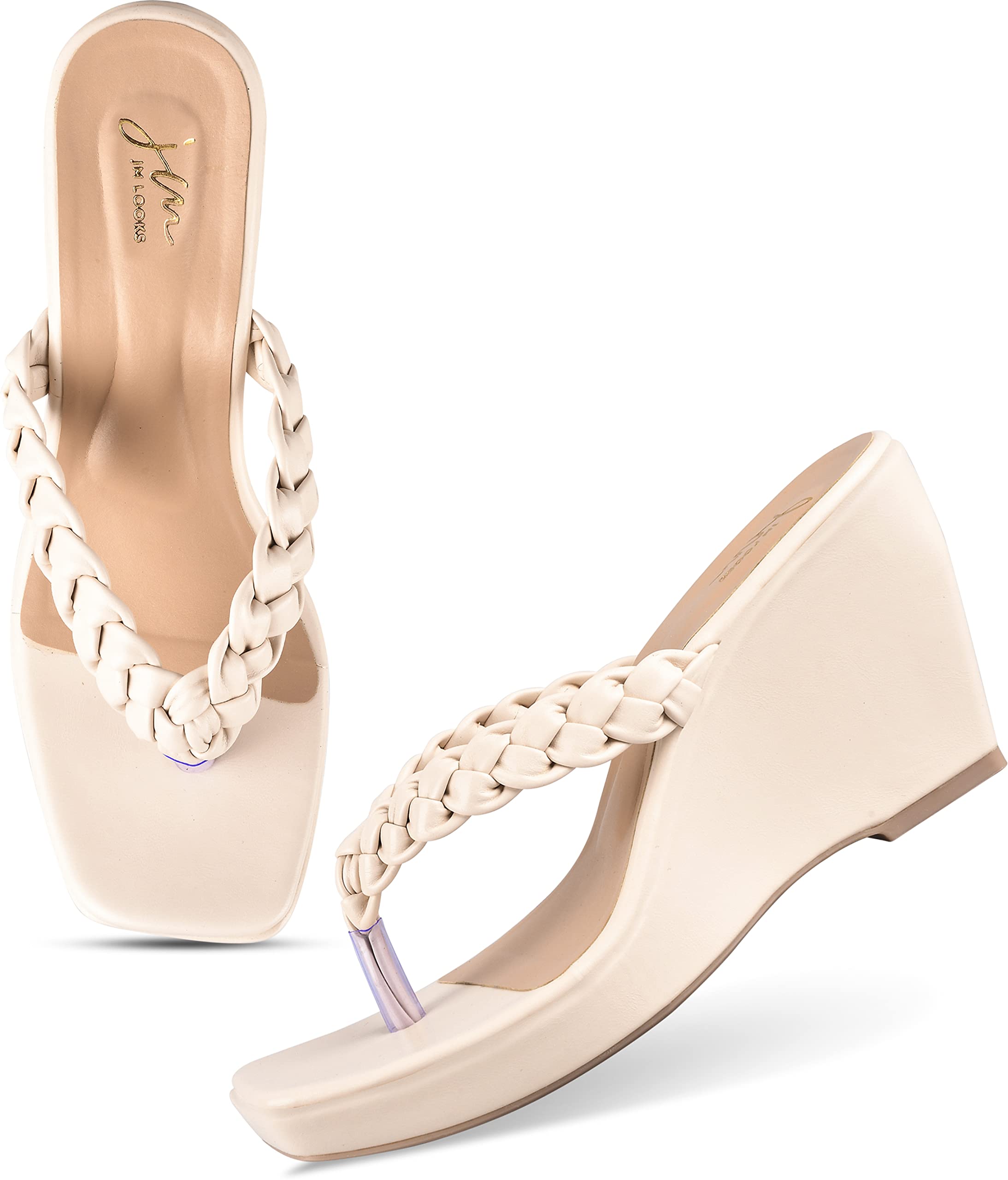 JM LOOKS Fashion Casual Wedges Heels Sandals With Comfortable Sole For Womens & Girls RV-8-Cream-41-X (B0C4Y6MYX9) Amazon Price History, Amazon Price Tracker