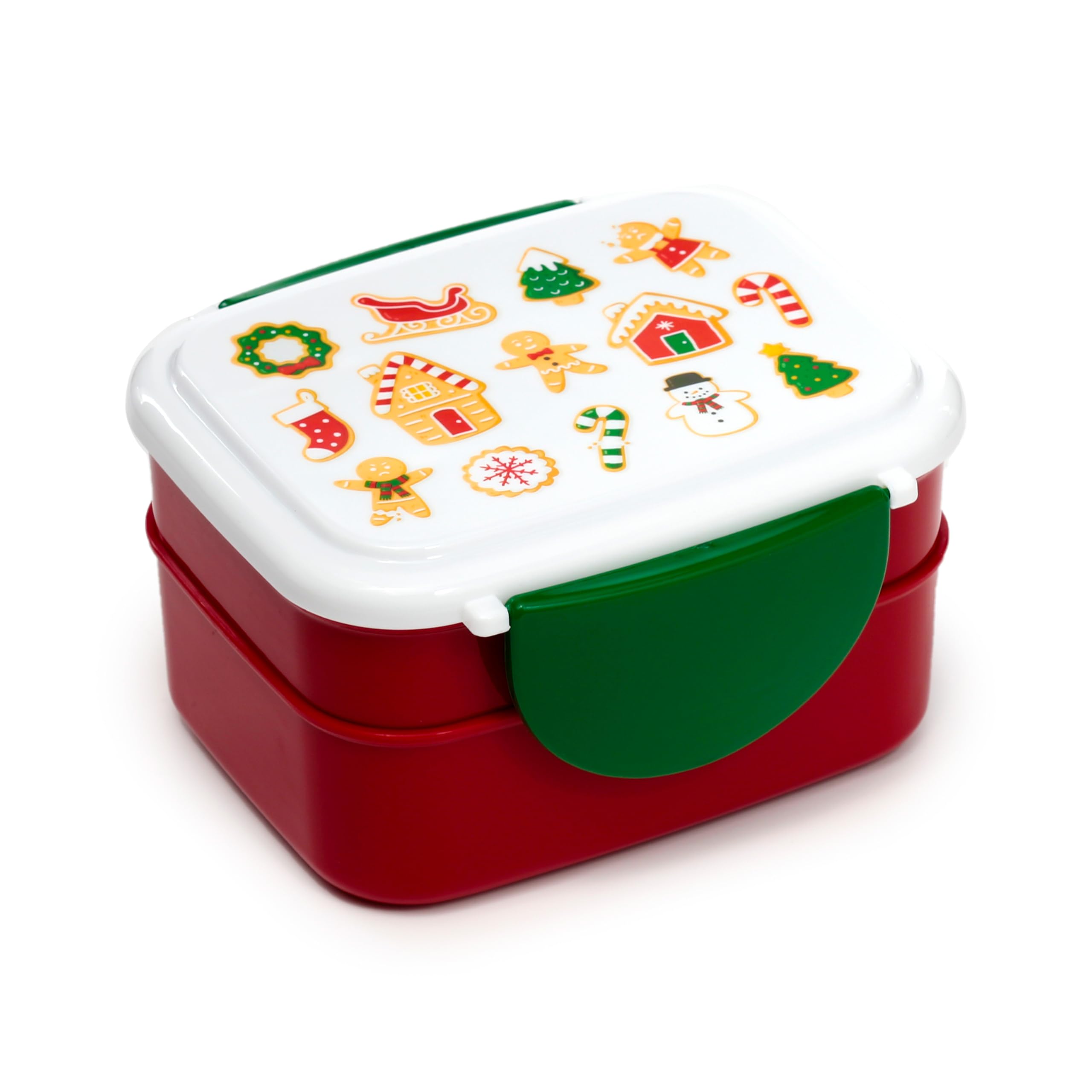 Puckator Christmas Baker Street Gingerbread Clip Lock Stacked Bento Lunch Box with Cutlery - Lunchbox for Adults Kids with Compartments - Stackable Snack Box Pot For Kids - Food Containers With Lids