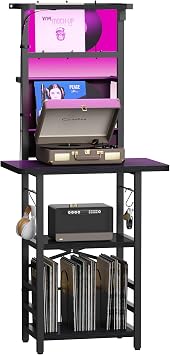 YAKANJ Tall Record Player Stand Large Turntable Holder Table with LED Light