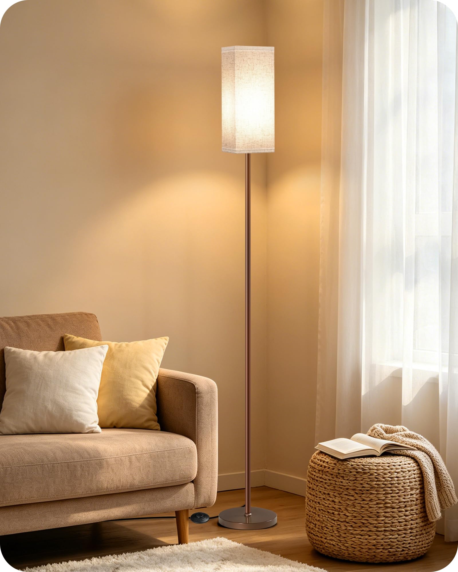 64.6" Floor Lamp, Pole with Foot Switch, Modern Standing Lamp Lampshade, Minimalist Freestanding Lamp (Bulb Not Included), for Living Room, Bedroom Office ETL Listed,Brown and Beige VE07LD05