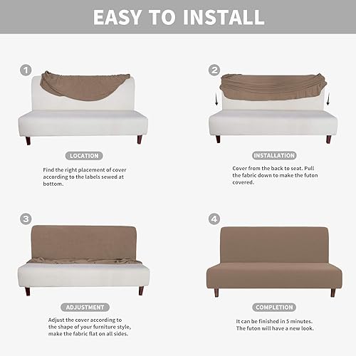 Miniatura 6 de Easy-Going Funda de futón 100 % impermeabilidad doble, diseño jacquard elástico sin brazos, protector de muebles a prueba de fugas para niños,