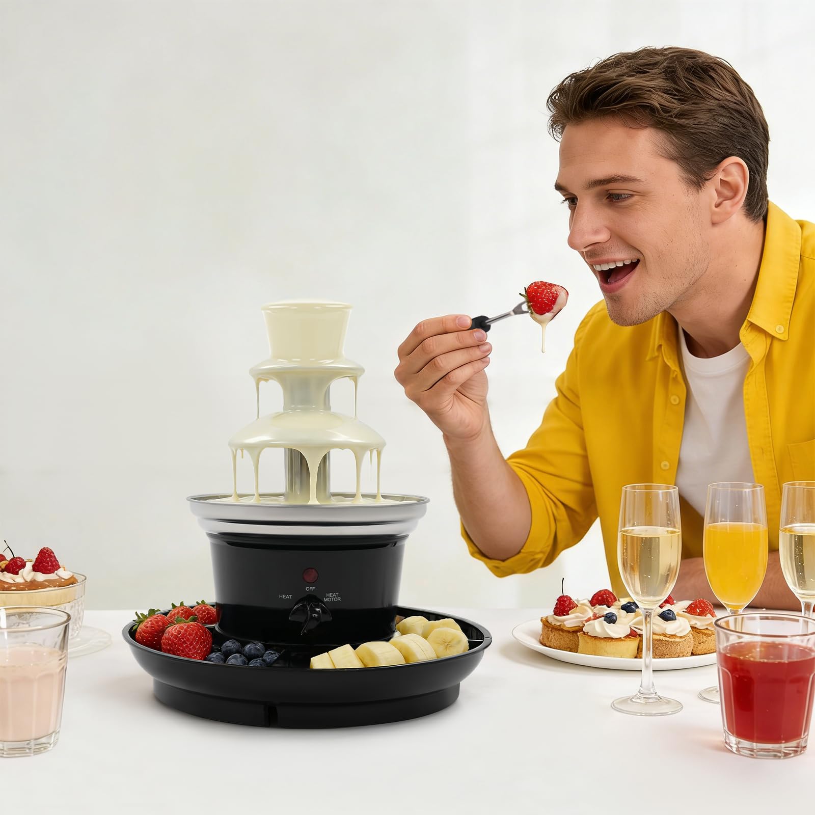 230V Schokobrunnen Edelstahl Schokoladenbrunnen Chocolate Fountain, Elektrische Fondue Schokofondue Schokoladenfondue, für Früchte und Gebäck
