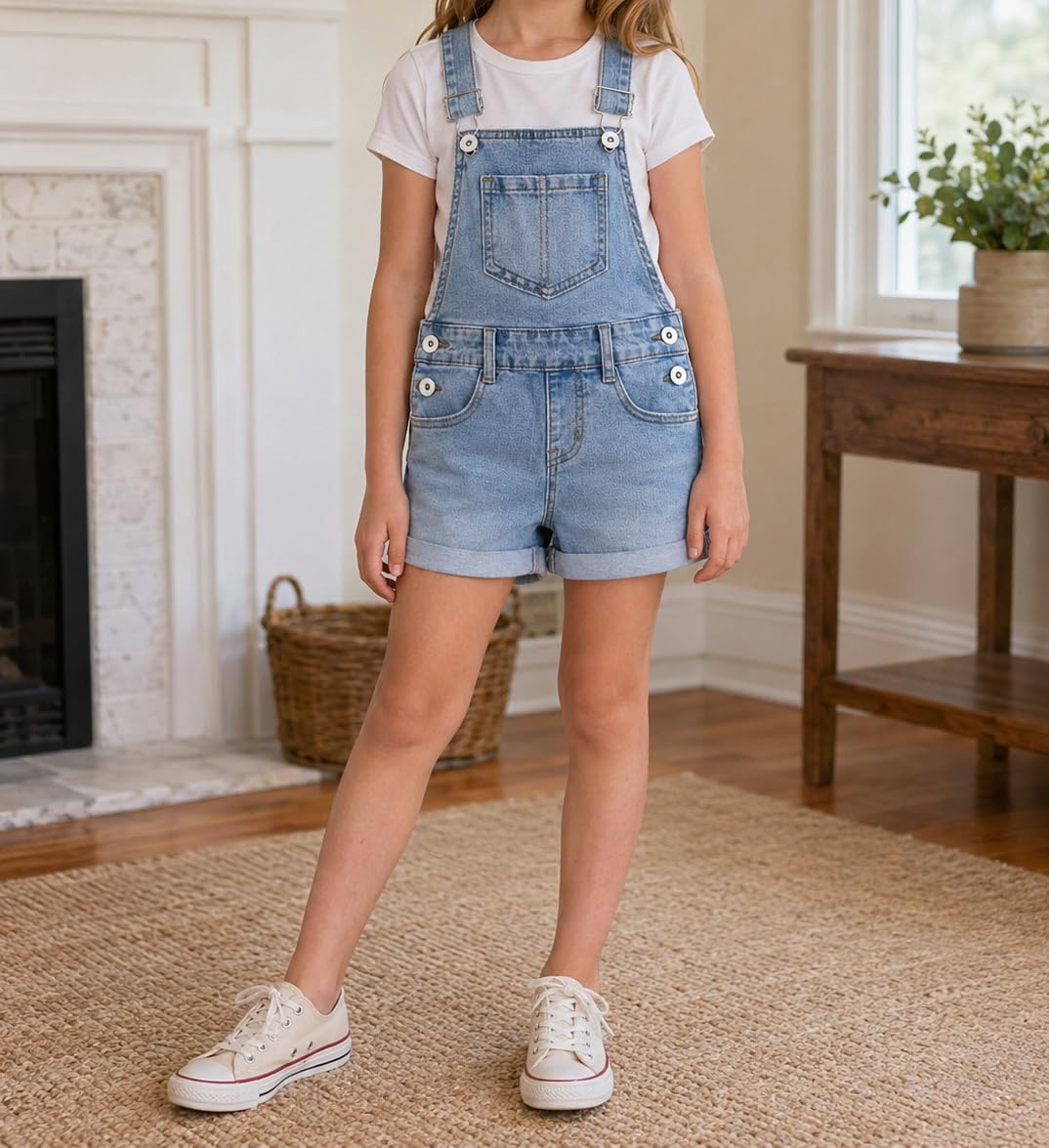KIDSCOOL SPACE Pantalones Cortos para niñas, Pantalones Cortos de Verano Rasgados de Mezclilla elástica para niñas pequeñas Grandes