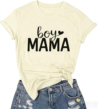 Boy Mama Shirts for Women Funny Printed Graphic Cute Casual Tee Tops | Trendy Short Sleeve Crew Neck Tops,Cute Girl Boy Mom Shirt,Casual Mothers Day or Birthdays Gifts For Mom