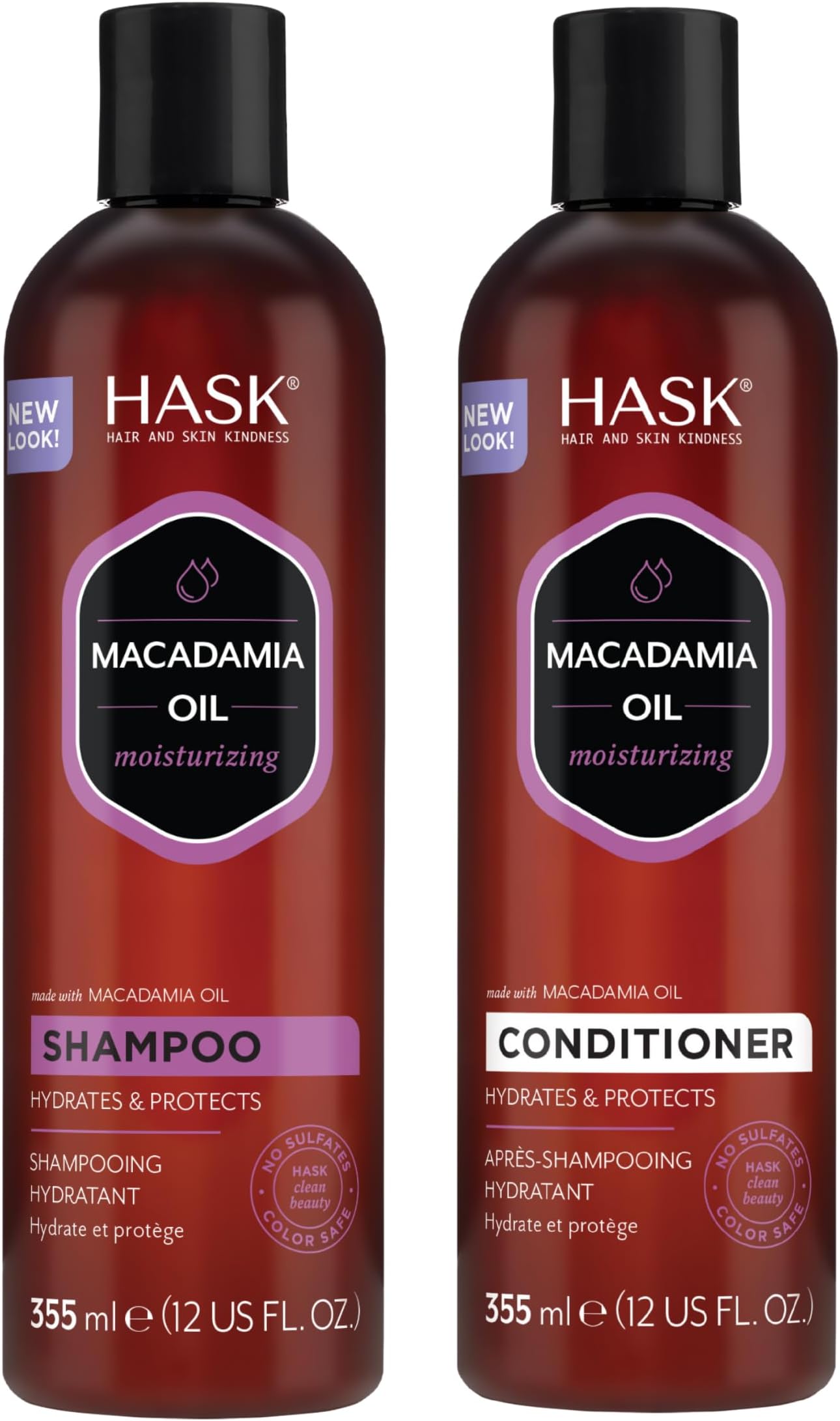 HASK Macadamia Oil Moisturizing Shampoo + Conditioner Set | For All Hair Types, Sulfate-Free, Paraben-Free, Gluten-Free, Cruelty-Free, Color Safe | 12oz each
