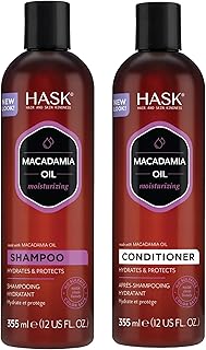 HASK MACADAMIA OIL Shampoo and Conditioner Moisturizing for all hair types, color safe, gluten free, sulfate free, paraben free - 1 Shampoo and 1 Conditioner Set, 355 ml (Pack of 2)