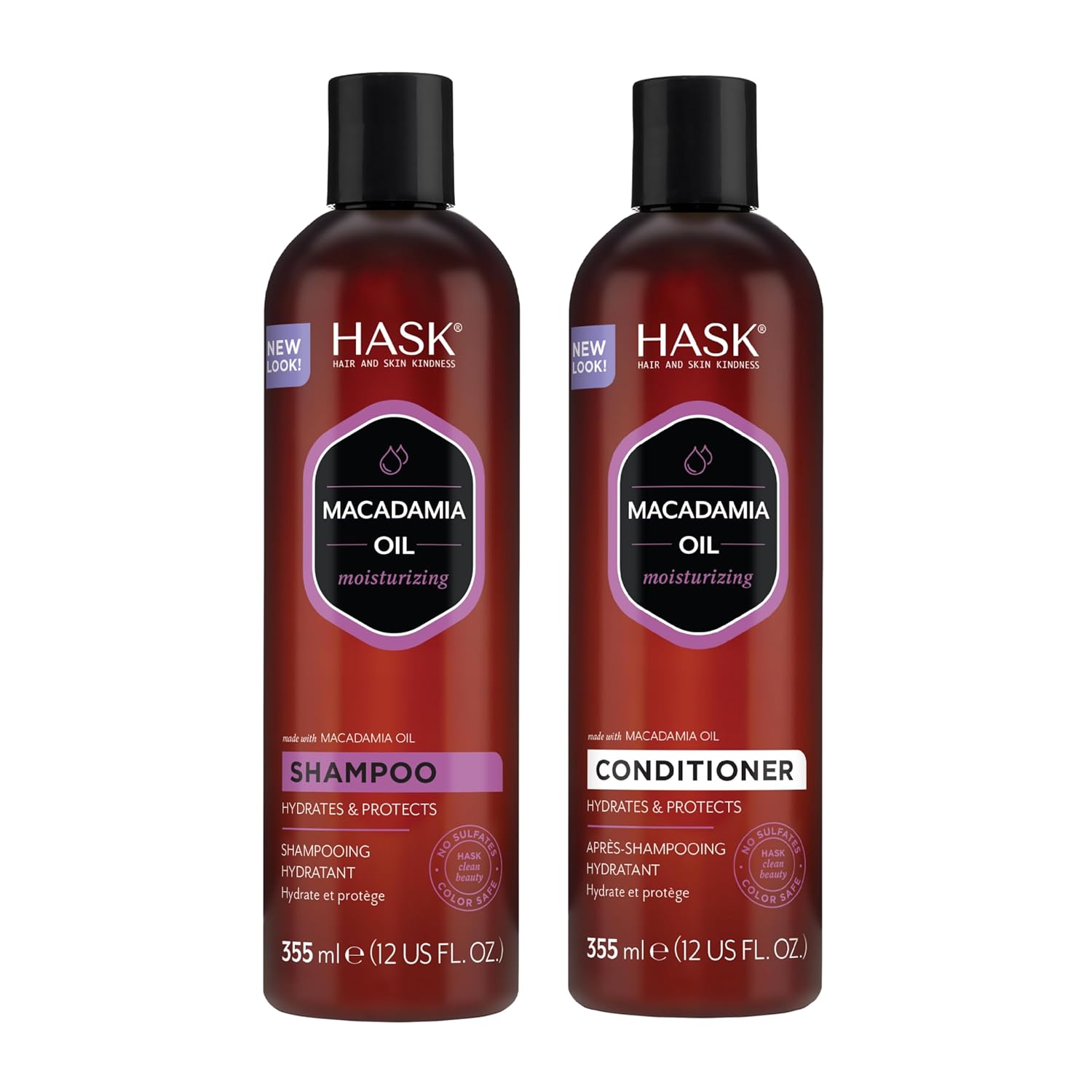 HASK Macadamia Oil Moisturizing Shampoo + Conditioner Set | For All Hair Types, Sulfate-Free, Paraben-Free, Gluten-Free, Cruelty-Free, Color Safe | 12oz each