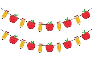 2-Piece Pencil Apple Banner for Back to School Classroom Decorations