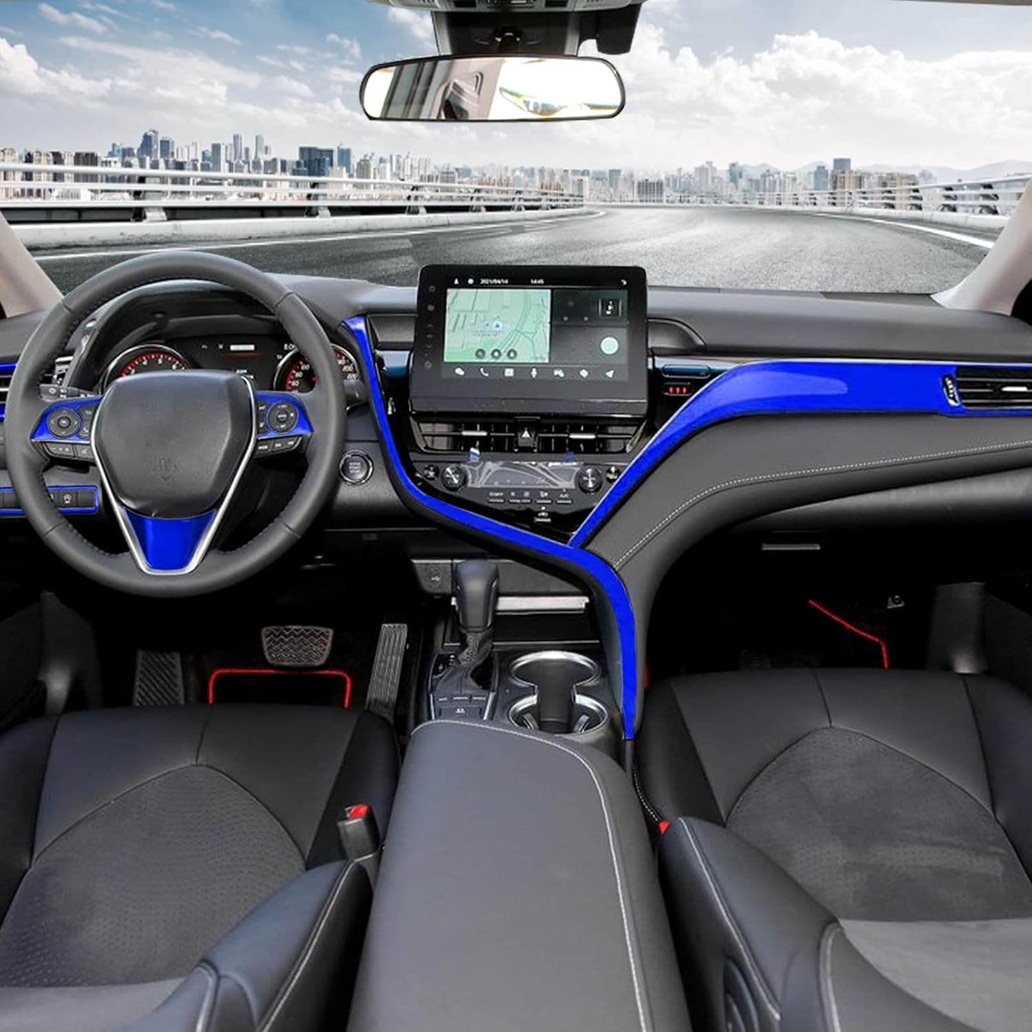 for Toyota Camry 2021-2024 Full Set of Car Interiors Instrument Panel Center Console Moulding Trim Air Outlet Cover Wheel Accessories 9Pcs Blue