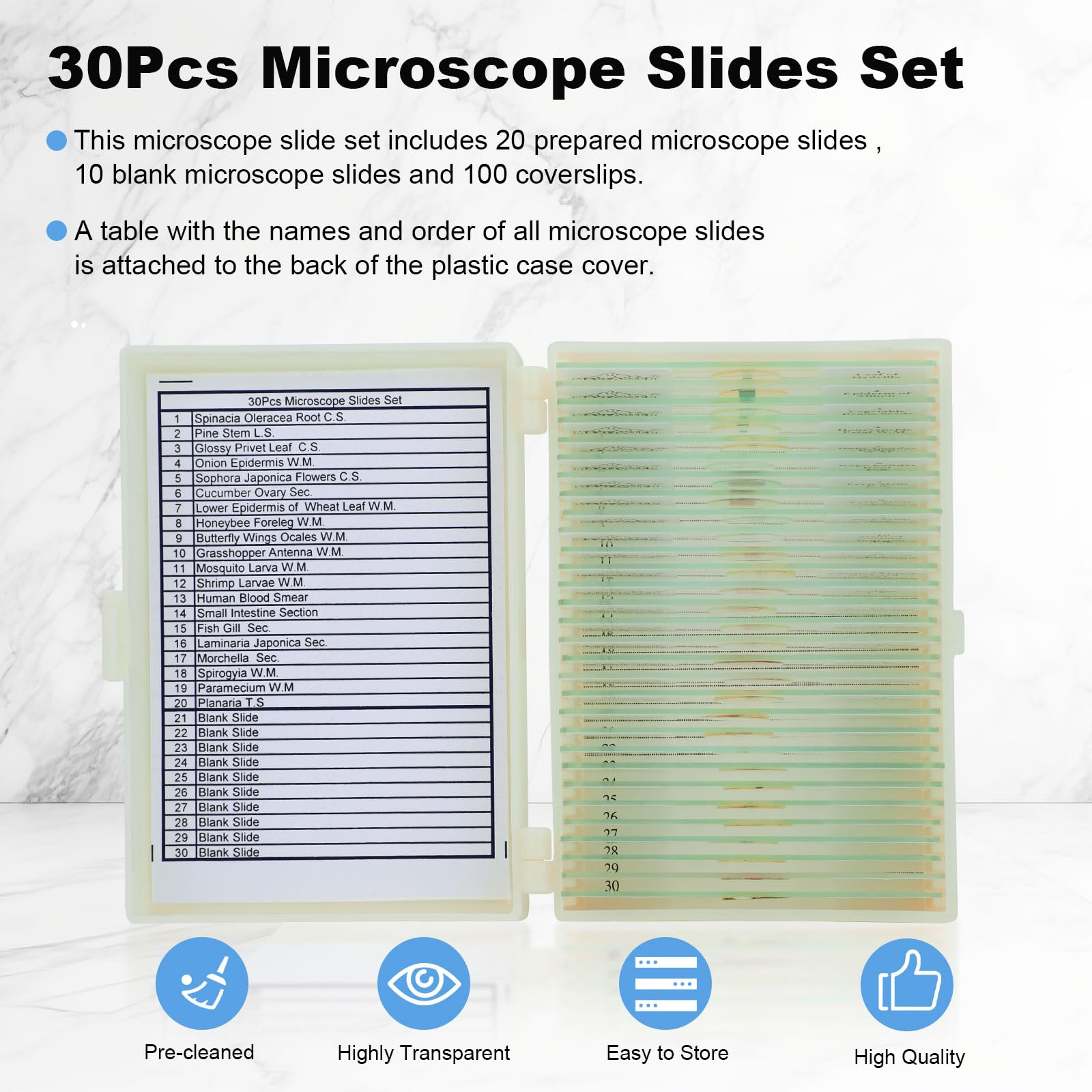 30 Microscope Slides And 100 Covers Set 20 Prepared