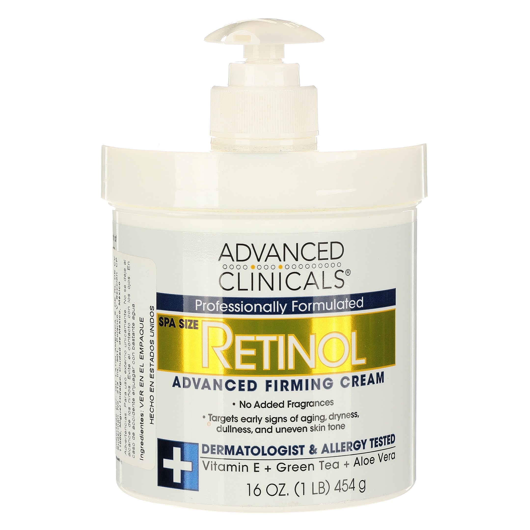 ADVANCED CLINICALS RETINOL FIRMING BODY CREAM WITH VITAMIN E, GREEN TEE AND ALOE VERA 454GR