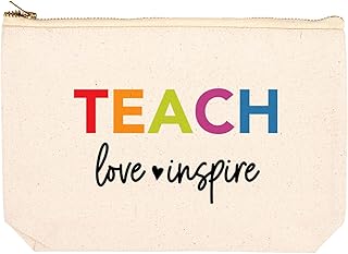 Andaz Press Teacher Appreciation Cosmetic Bags - Teach Love Inspire Canvas Aesthetic Bag for Teacher Supplies, Makeup & Accessories, Valentine Gift & Teacher Appreciation Gifts, 9