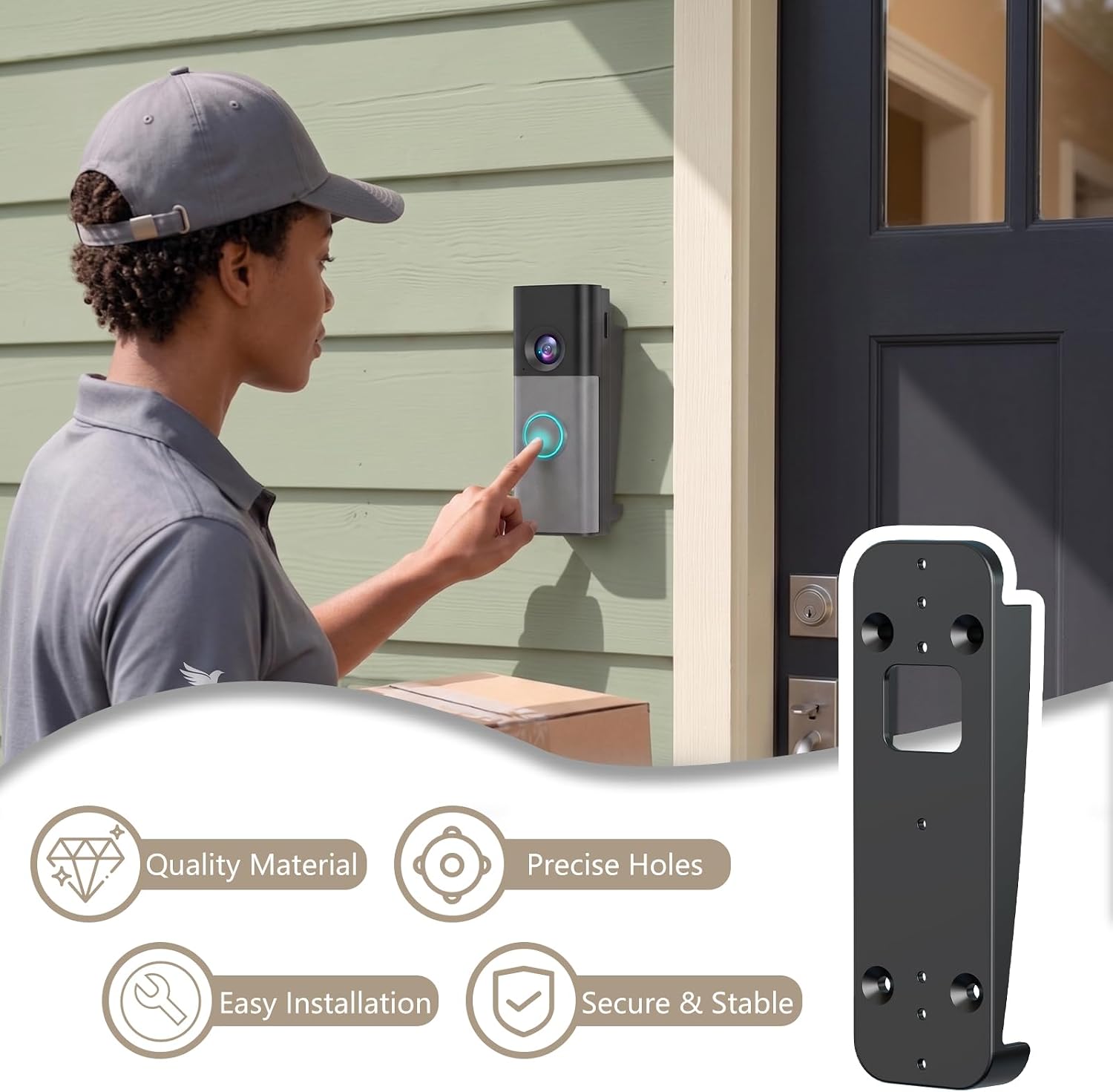 Doorbell Vinyl Siding Mount, for R-ing Battery Doorbell/Plus/Pro (2026 Newest Model) & Wired Doorbell/Plus/Pro (2nd/3rd Gen), Sturdy Angle Mounting Bracket Wedge Kit for 4" Standard Siding