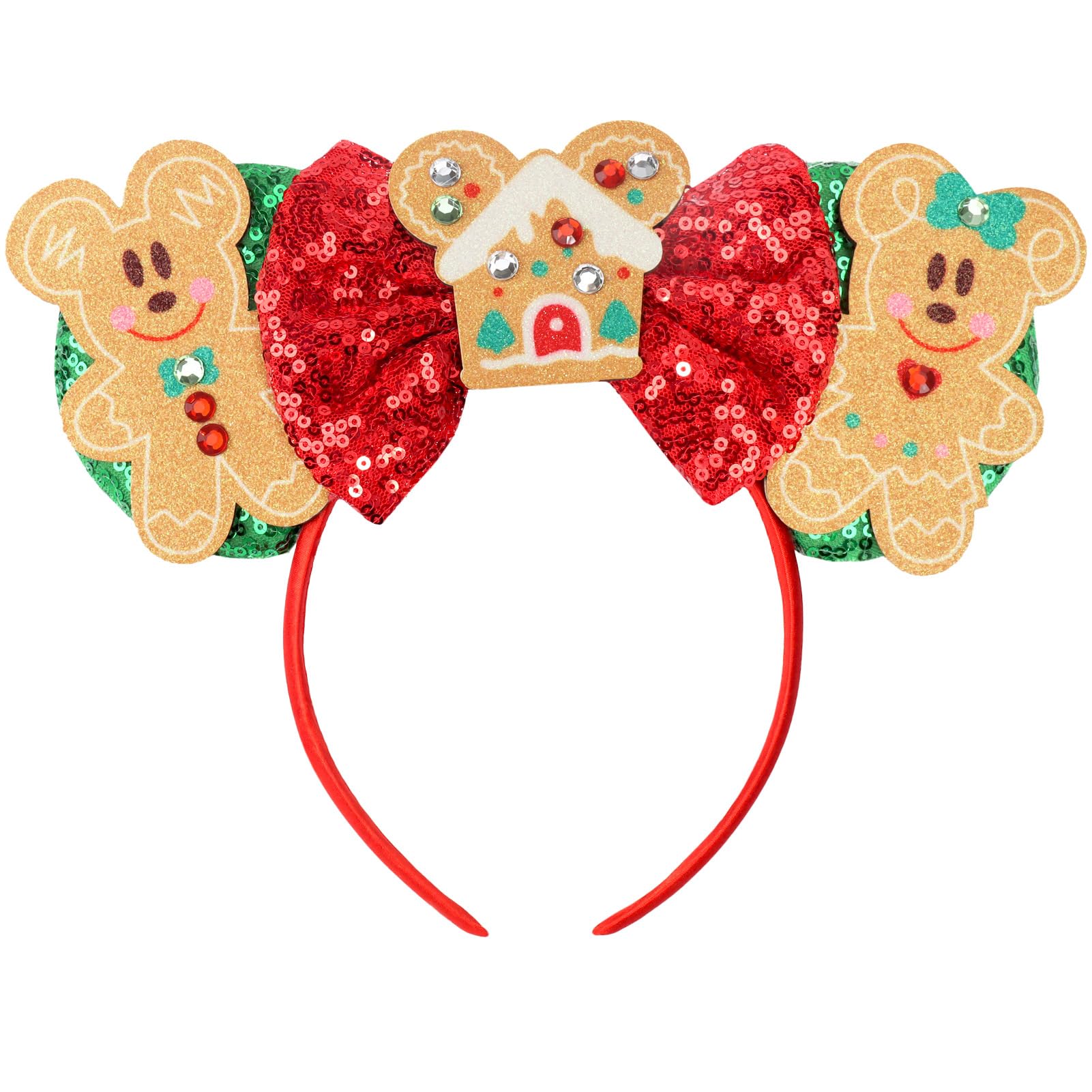 ETLUK Christmas Ears Headband for Women Kids, Sequin Christmas Ears Headband for Party Cosplay Costumes Accessories（Green Gingerbread）