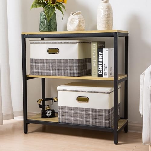 Miniatura 2 de PRANDOM Contenedores de almacenamiento plegables grandes con tapas [paquete de 3] cajas de almacenamiento plegables de tela, canastas organizadoras,