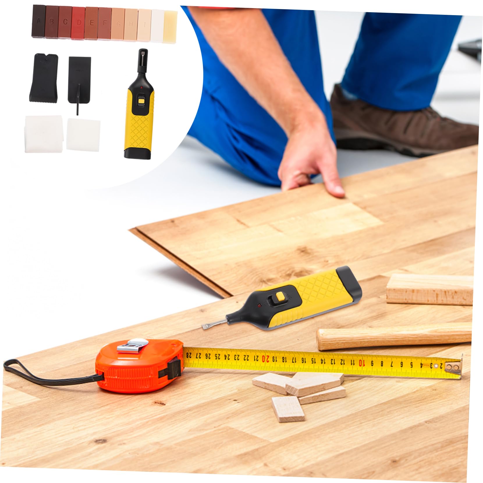 SECFOU Kit di Riparazione per Pavimento in Laminato, 16 Pezzi, Blocco di Cera, Ferro Elettrico e Raschietto, per Rinforzo Parquet