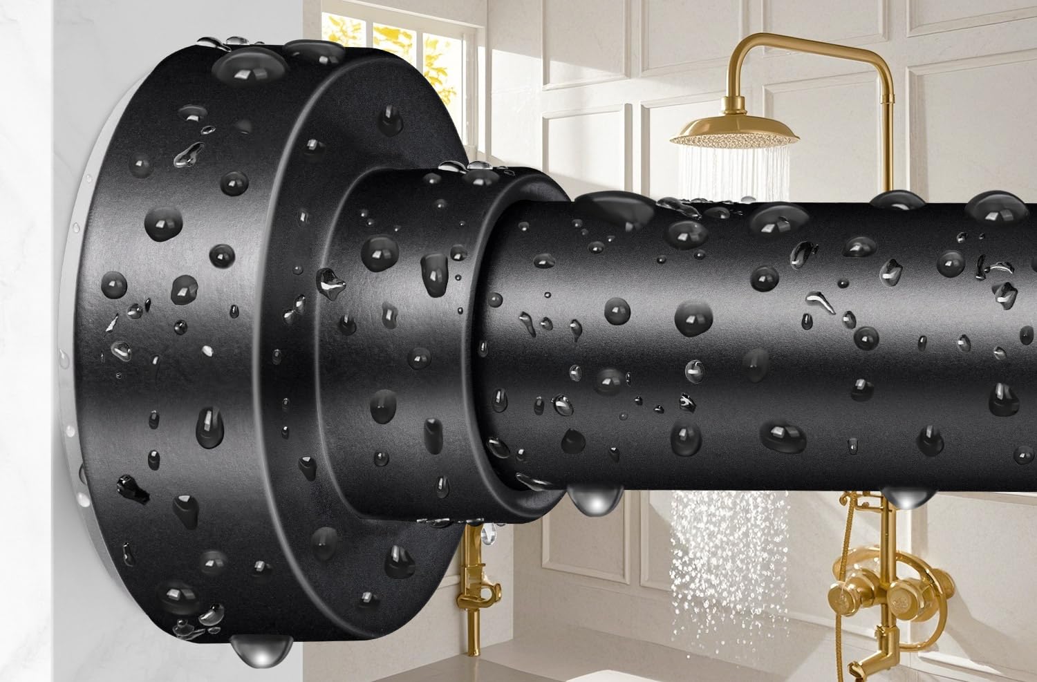 YNL Shower Curtain Rod 34-96 Inches(2.8-8ft), Adjustable Shower Rod No Drilling, Non-Slip, Never Rust, Stainless Steel, Suitable for Bathroom Window, Matte Black