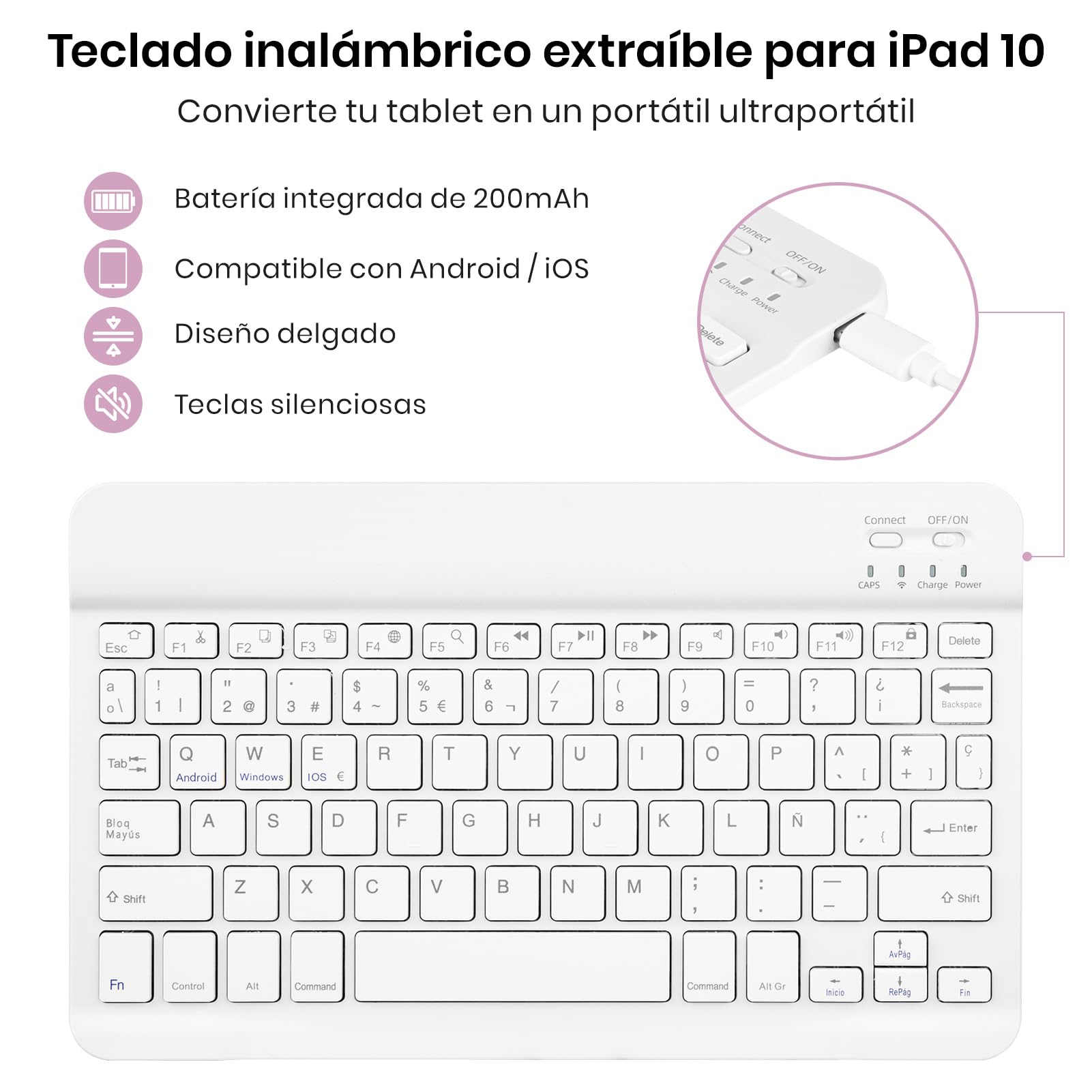 Funda Teclado para iPad 11.ª Gen (A16) / 10.ª Generación (11/10.9 Pulgadas) 2025/2022, Soporte para Lápiz y Teclado Recargable, [Español] Magnético Desmontable Bluetooth Teclado (Rosa)