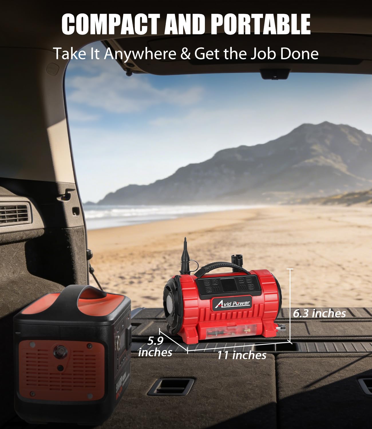 AVID POWER - Compresor de aire portátil, 12 V CC, 110 V CA, bomba de neumático de coche