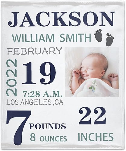 Manta de bebé personalizada con información de nacimiento para niños y niñas, manta personalizada con nombre del bebé, fecha de nacimiento, regalo
