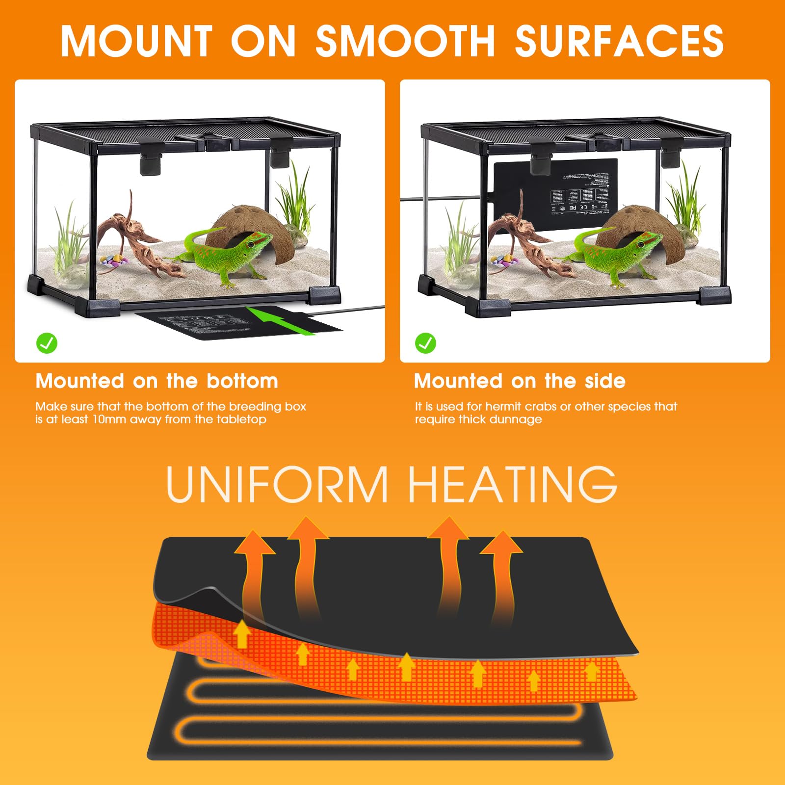 SWAWIS 23W Tappetino Riscaldante Rettili, Termoforo per Rettili Regolabile Temperatura per Tartaruga Serpente Lucertola Geco Ragno Insetto, 0-50 ℃ Tappetino di Terrario (20x30cm)