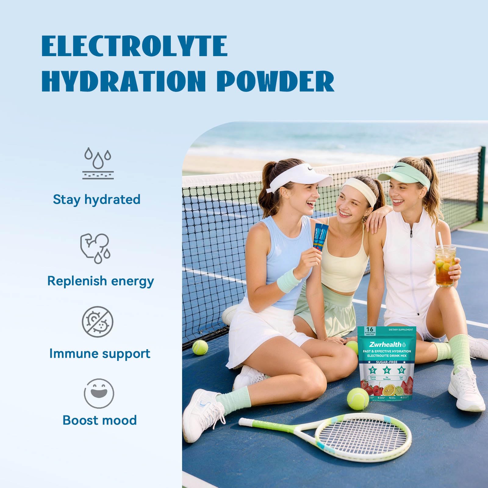Electrolytes Powder Packets, Sugar Free Hydration Packets, 4 Flavors Liquid Daily IV Electrolyte Drink Mix, Instantly Hydrating & Party Recovery with 6 Electrolytes & 5 Vitamins, 16 Servings — Amazon image 5