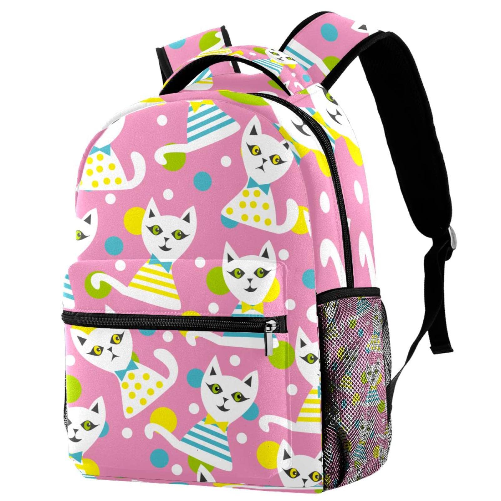 Sac à dos chat à pois avec porte-bouteille idéal pour le voyage campus loisirs