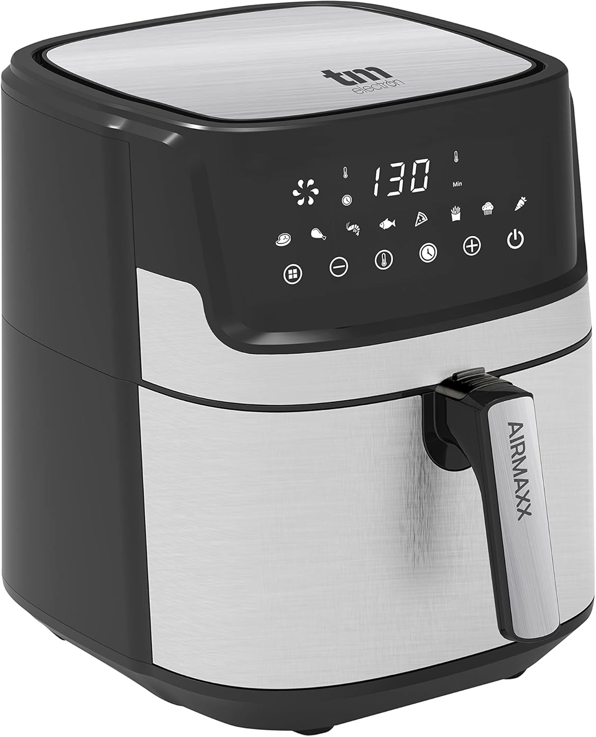 TM Electron TMPFR255 AIRMAXX friggitrice senza olio XXL, capacità 5,5 litri, cestello antiaderente, include stampo per torte e 6 stampi per pasticceria, 8 programmi, touch screen, 1700 W