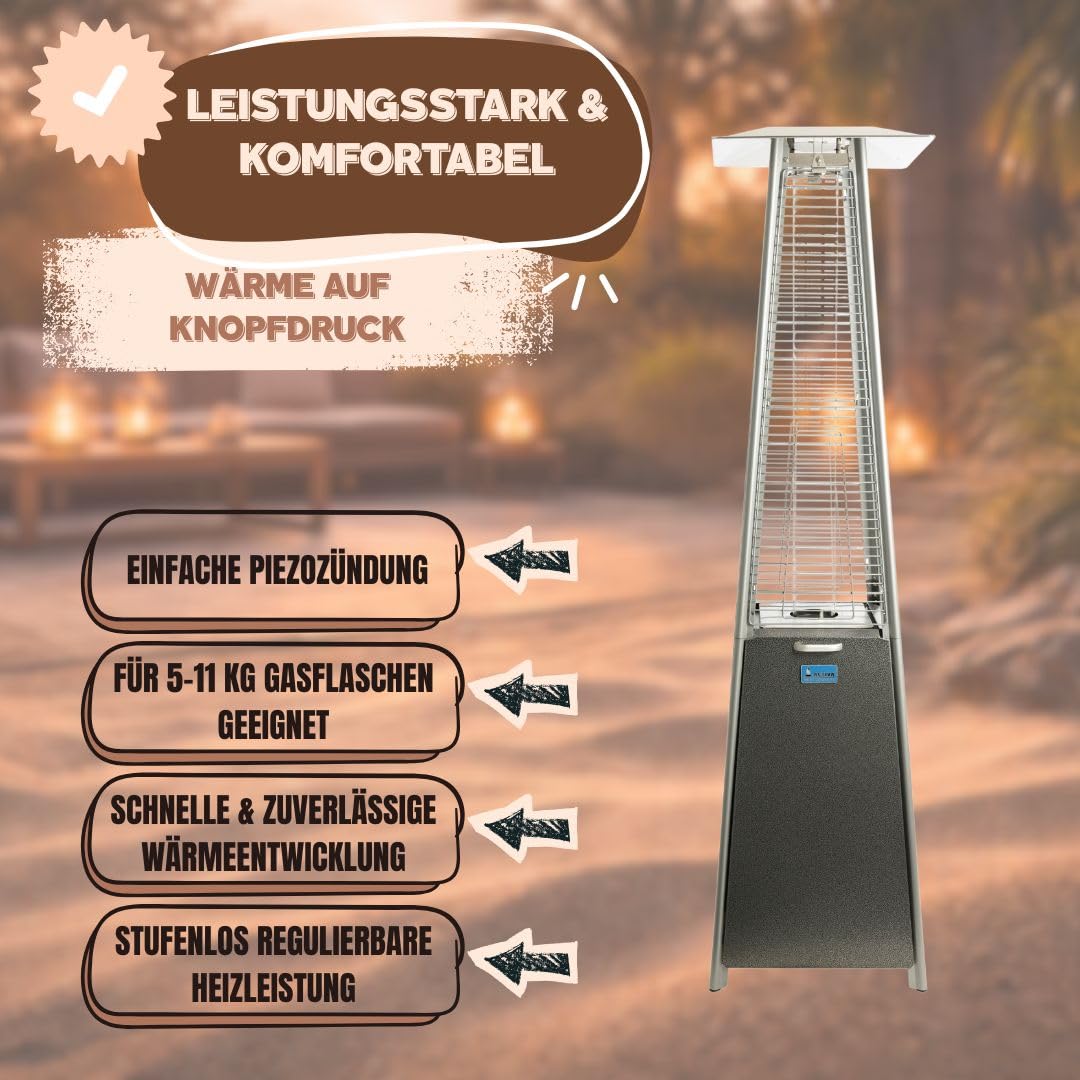 ACTIVA Heizstrahler Terrasse Pyramide Cheops II I Premium Heizstrahler inkl. Duran Schott Glasröhre I Leistungsstarker Heizpilz für Wärme auf Abruf