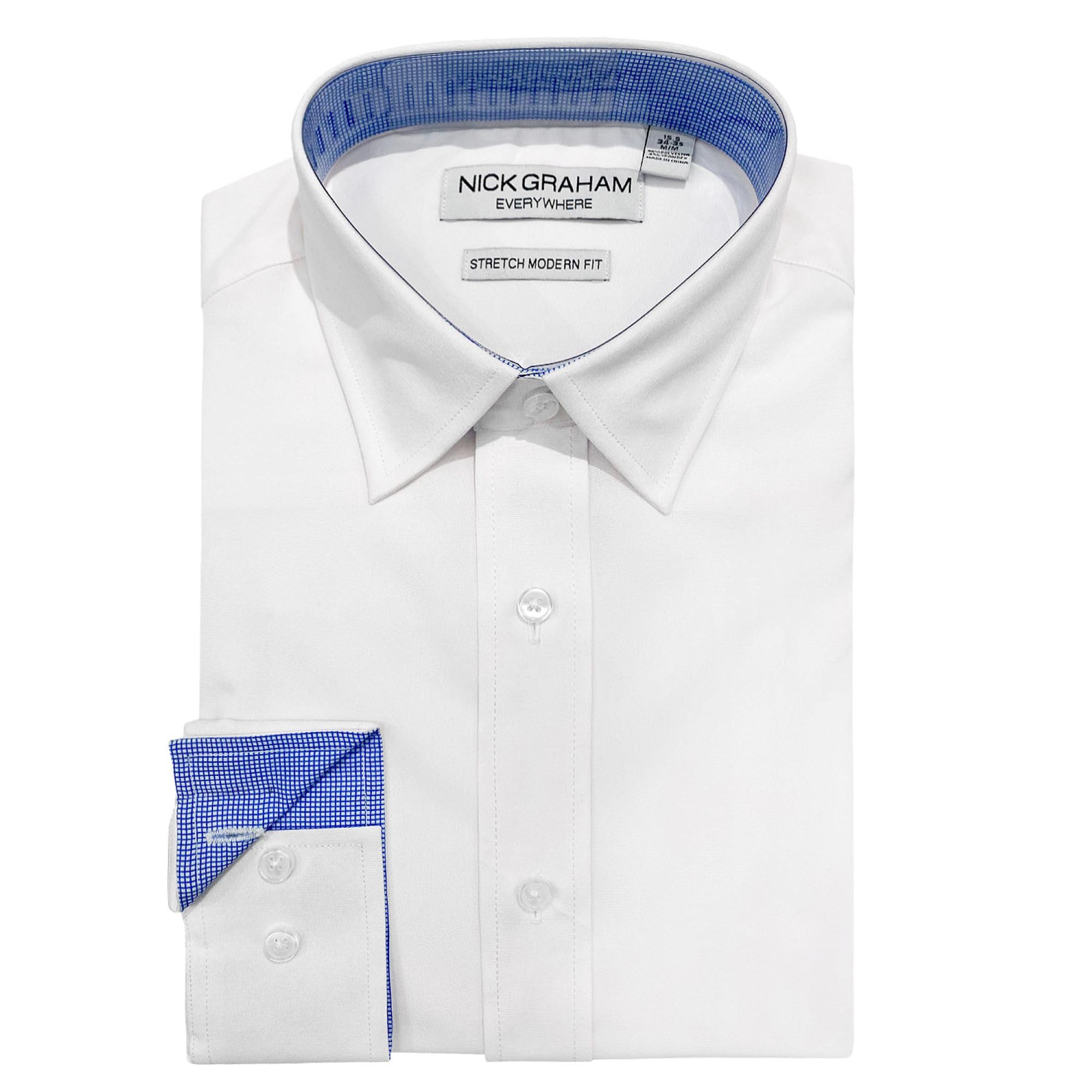 Nick Graham Chemise stretch solide - Blanc - X-Large/X-Large 17/17.5" cou 36/37 manche