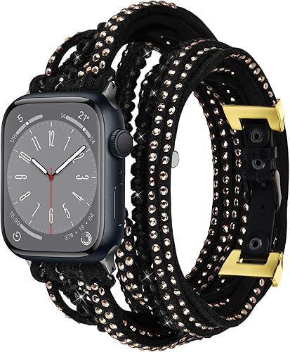 Miniatura 1 de V-MORO Compatible con correas de Apple Watch de 1.614 in1.575 in1.496 in Series 876SE. Elegante correa de cuero de repuesto para iPhone iWatch