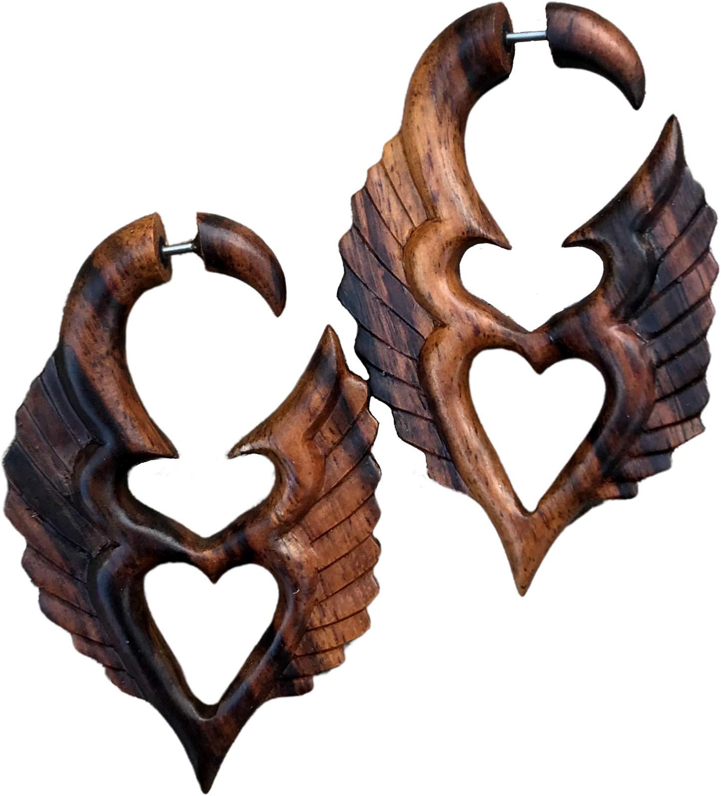 UMBRELLALABORATORYNatural Wooden Tribal Organic Feathered Bohemian Earrings Wood Stud for Women Men