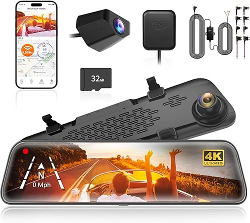 WOLFBOX G840S 12" 4K Mirror Dash Cam & USB C Acc Hardwire Kit