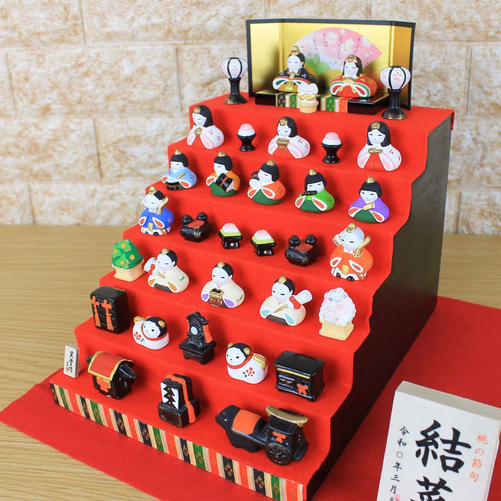 雛人形 錦彩花かざり雛(三段飾り) 雛人形 コンパクト 陶器 小さい 可愛い ひな人形/錦彩花かざり雛(三