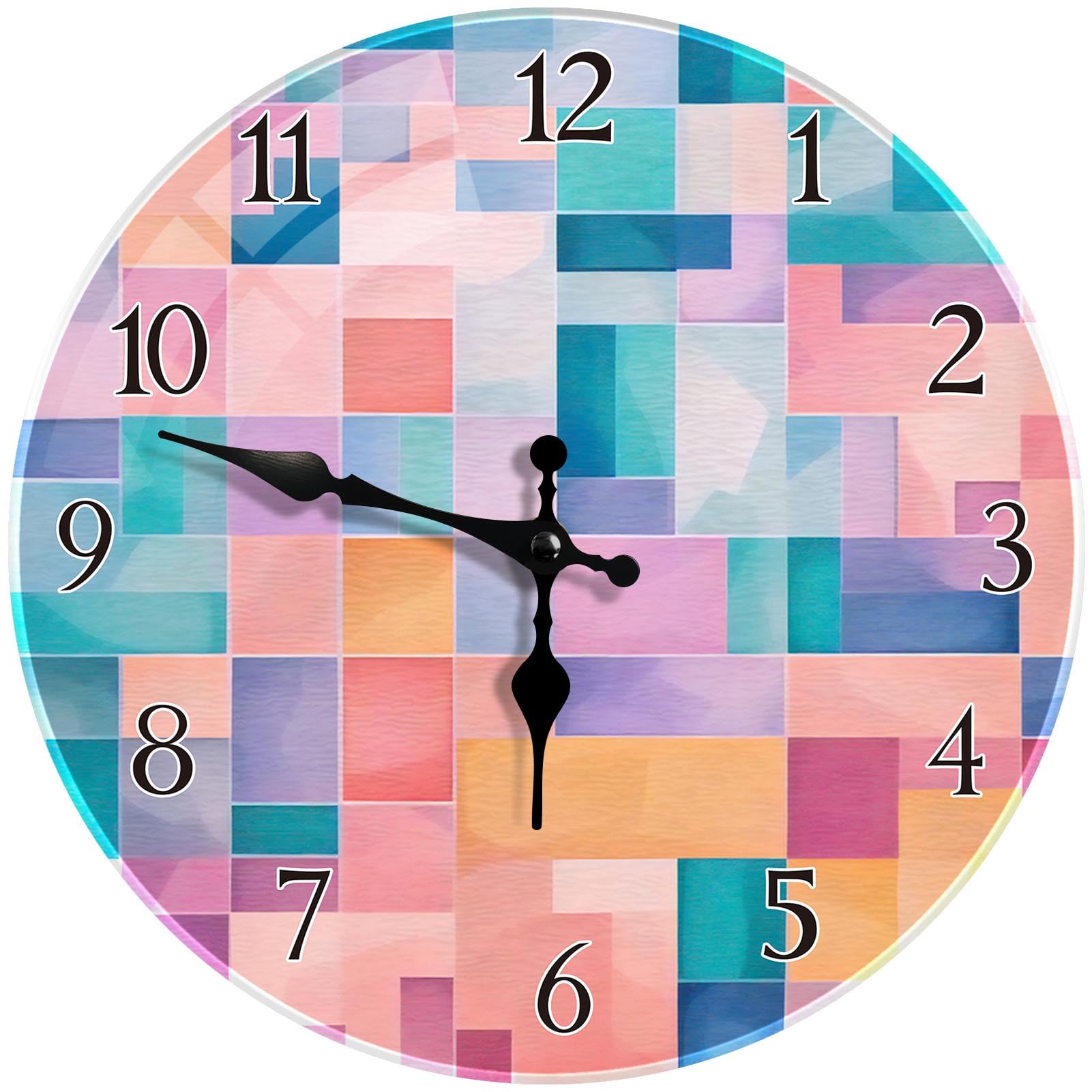 Horloge murale ronde Britimes de 30,5 cm en verre silencieuse à motif géométrie abstraite