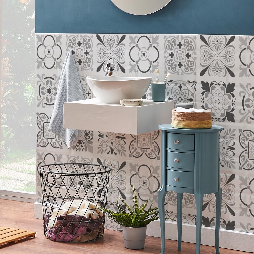 RE-COVERTILES - Stencil per Pittura e Decorazione | Flessibili Lavabili e Riutilizzabili | per Pareti, Pavimenti e Mobili | Set 9pz 15x15 cm