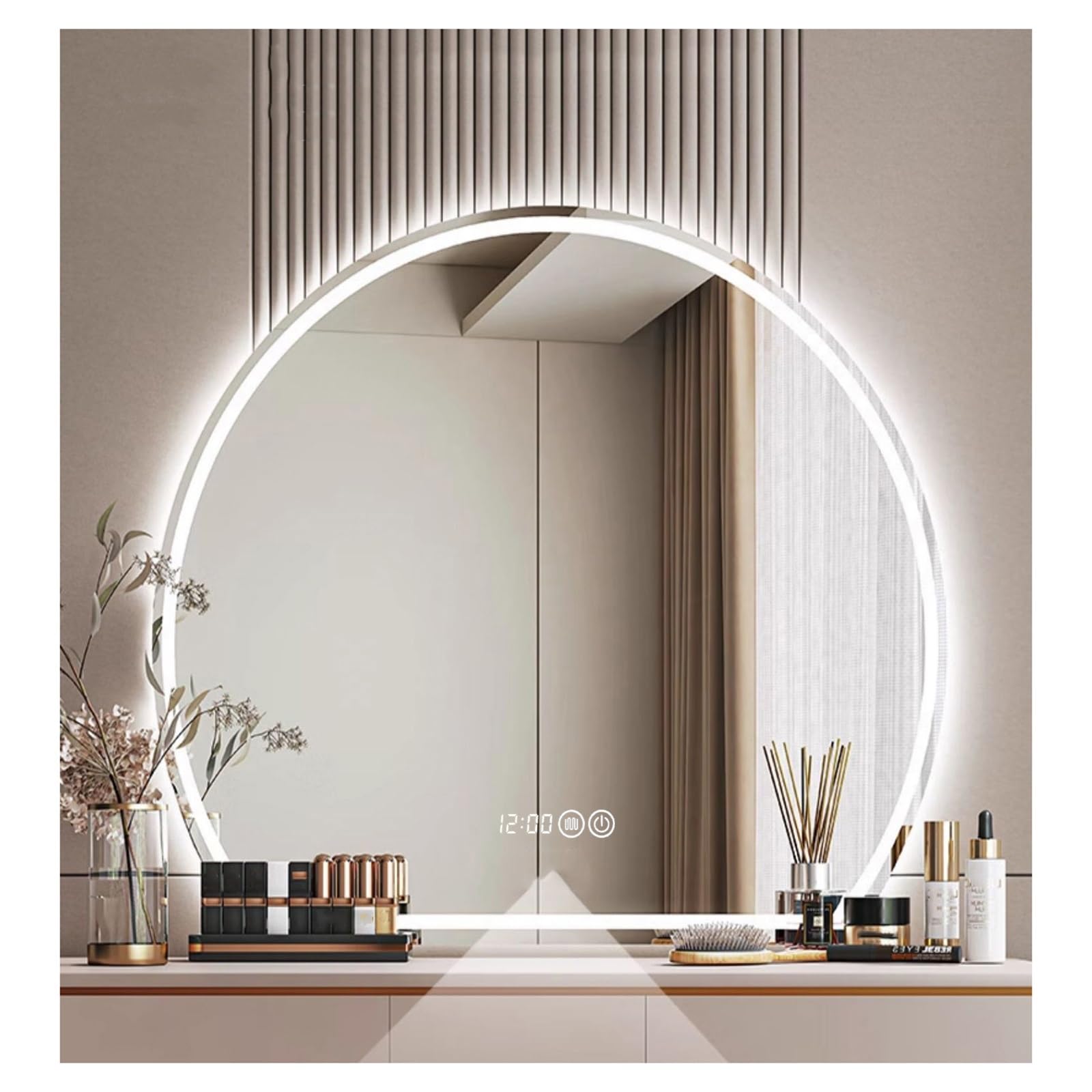 FGXHHS Bathroom Led Mirror, with LED Lights，LED Mirror，Illuminated Demister Pad，Backlit Mirror，3 Colors Dimmable(A,H70*W70cm/H27.6*W27.6IN)