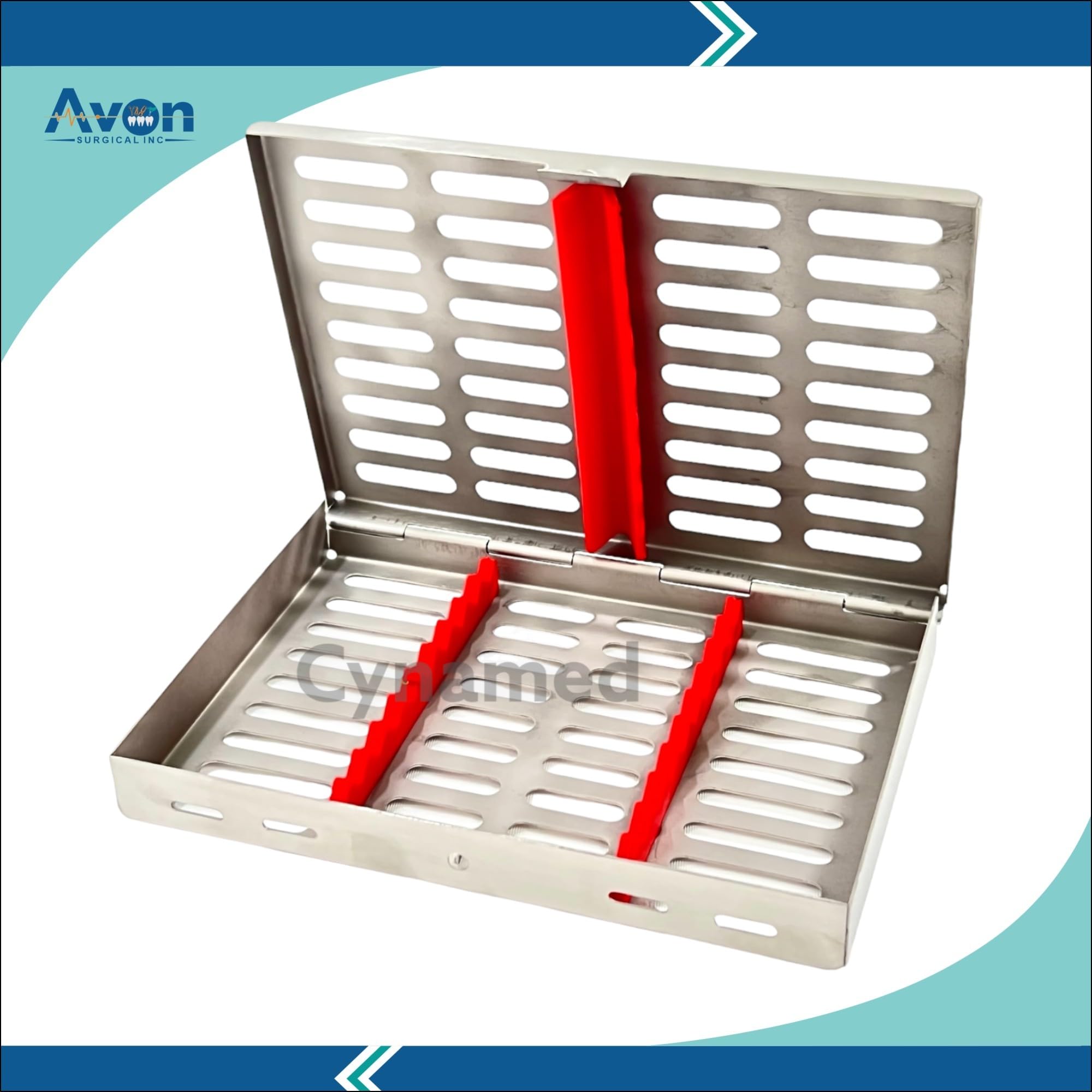 1 EA Veterinary Instruments Sterilization Cassette with Removable Silicone Inserts (Red) 7in x 5.5in x 1.25in - German Stainless CE